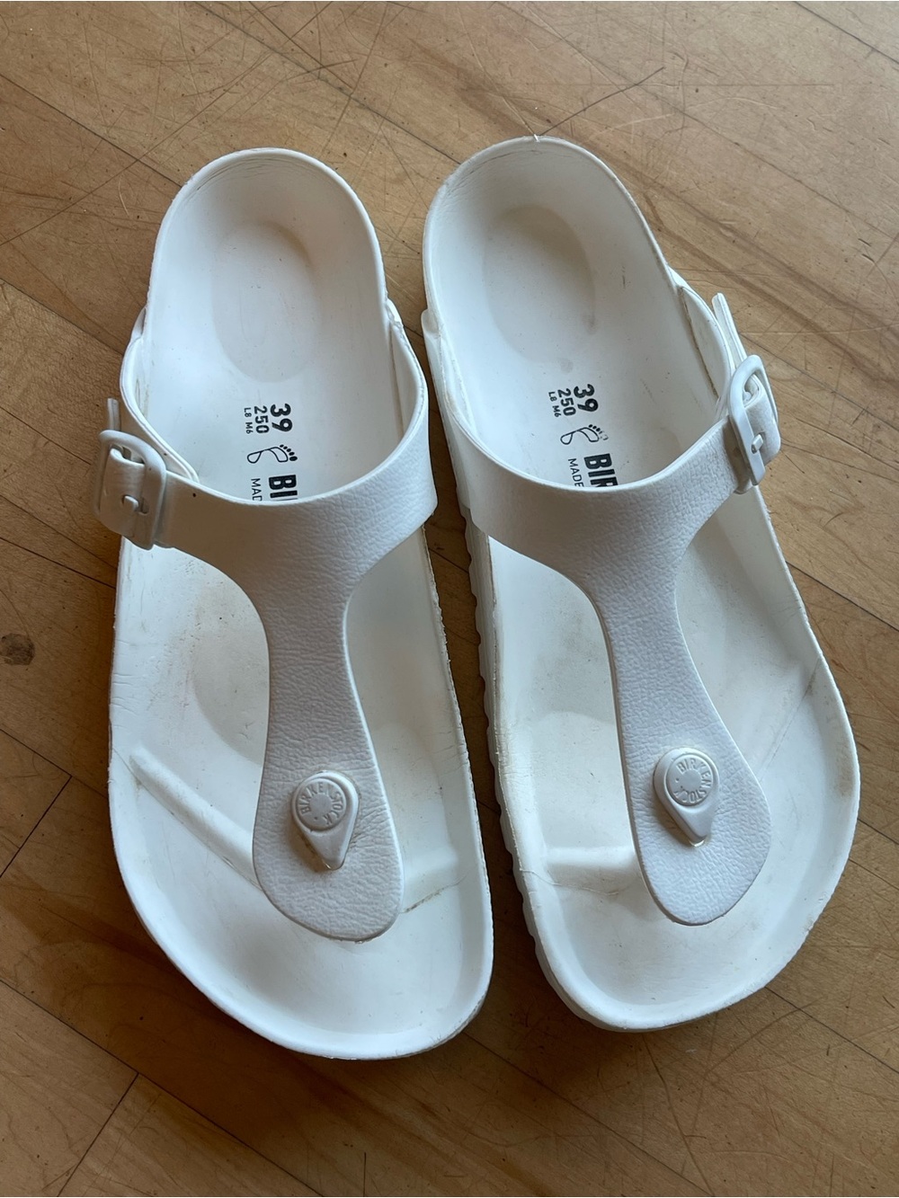 White Birkenstock Light weight Thong Sandals with Buckle